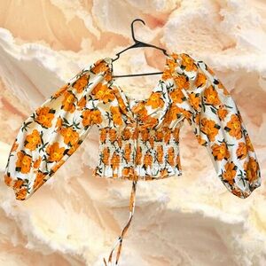 SHEIN White Blouse with Orange Floral Design